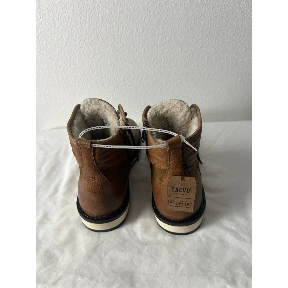 Crevo Tan Leather Faux Fur Lined Lace-Up Boots Zipper Accents Men's 8.5